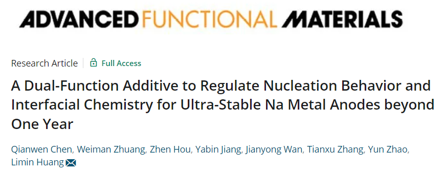 ?南科大黃立民AFM：雙功能添加劑實現(xiàn)循環(huán)超過一年的超穩(wěn)定鈉金屬負極