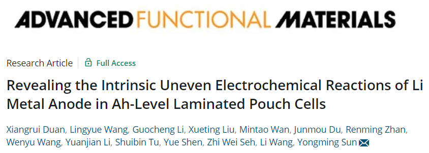 華科孫永明AFM：揭示Ah級(jí)層壓軟包電池中鋰金屬負(fù)極本征不均勻電化學(xué)反應(yīng)