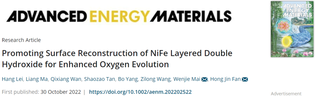 南洋理工/暨大AEM：NiFe LDH的表面重構(gòu)助力OER