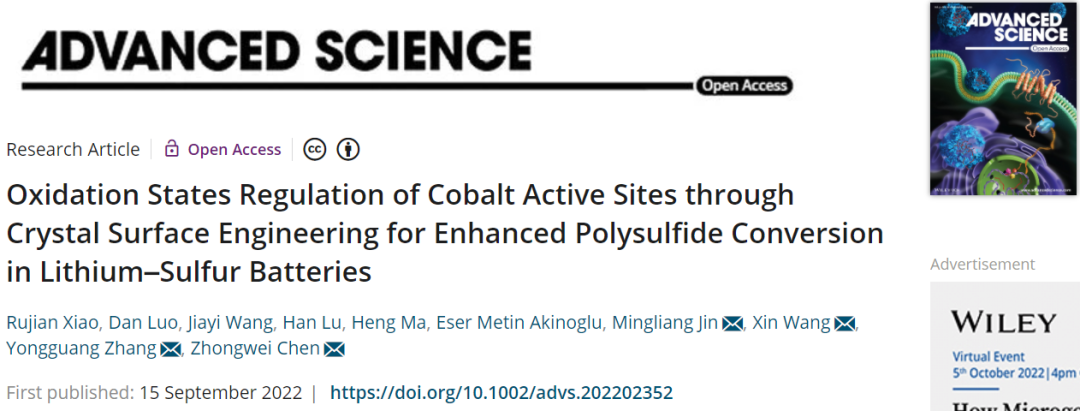 ?三單位聯(lián)合Adv. Sci.：調(diào)節(jié)鈷活性位點氧化態(tài)增強Li-S電池中多硫化物轉(zhuǎn)化