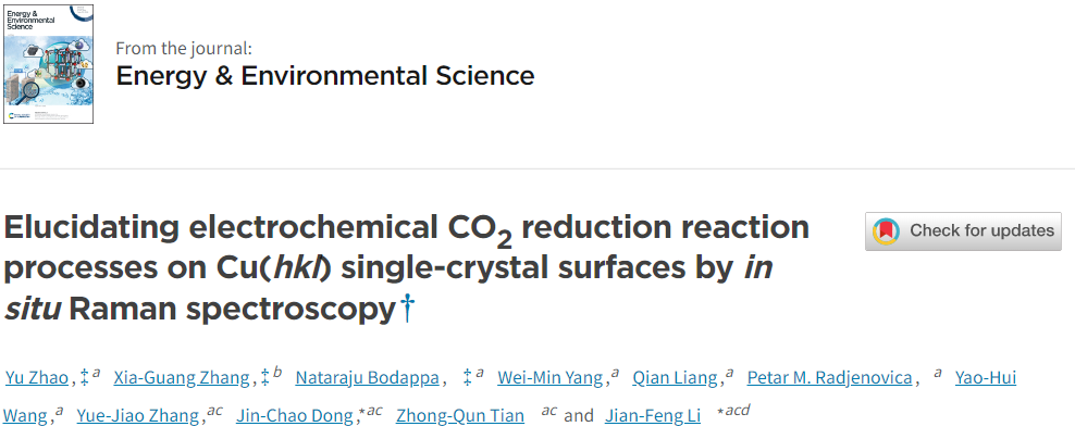 ?李劍鋒/董金超EES：原位拉曼光譜揭示Cu單晶表面CO2電還原反應(yīng)過程