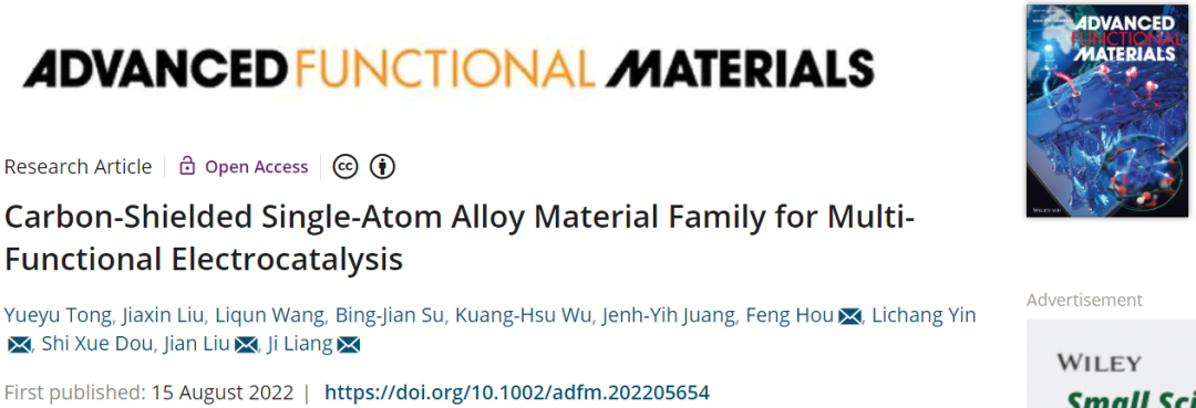 AFM：碳保護(hù)SAA材料作為多功能電催化劑