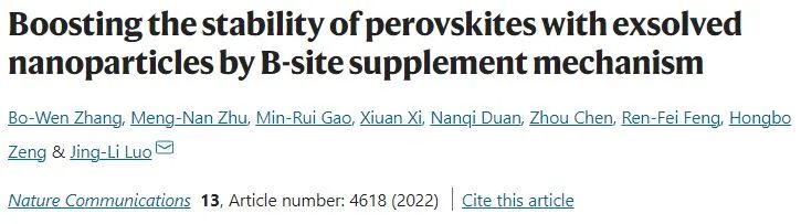 ?駱靜利Nature子刊：B位補(bǔ)充機(jī)制立大功！大大提高具有外溶納米粒子鈣鈦礦的穩(wěn)定性
