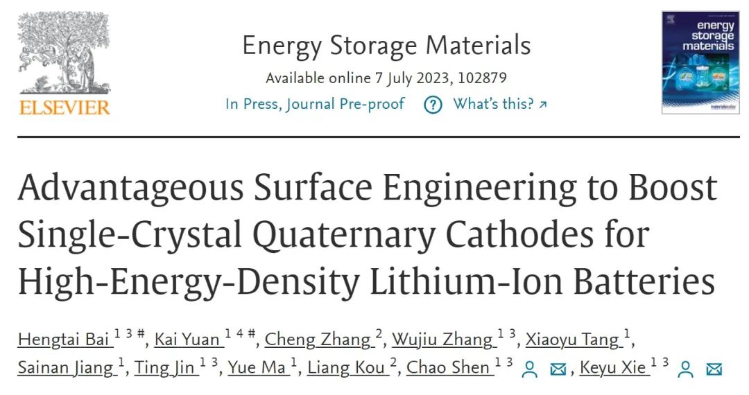 謝科予/沈超EnSM：有利的表面工程實現(xiàn)穩(wěn)定的高能量密度單晶正極