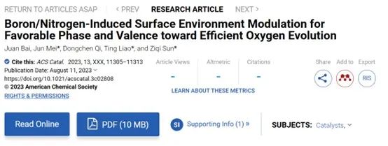 梅俊/廖婷/孫子其ACS Catalysis：硼/氮誘導的表面環(huán)境調節(jié)有利于實現高效析氧