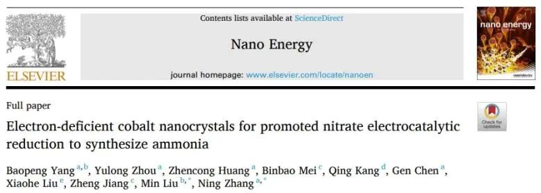 中南Nano Energy：缺電子Co納米晶立大功，有效促進(jìn)NO3?電還原為NH3