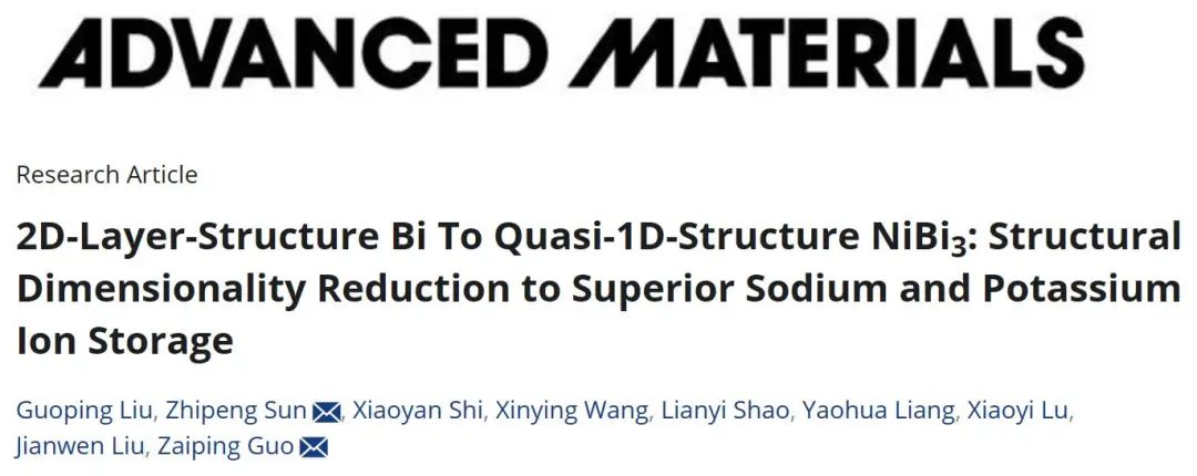 郭再萍/孫志鵬AM：2D-層狀Bi到準(zhǔn)1D-結(jié)構(gòu)NiBi3，結(jié)構(gòu)維度降低，提高鈉/鉀離子儲(chǔ)存性能