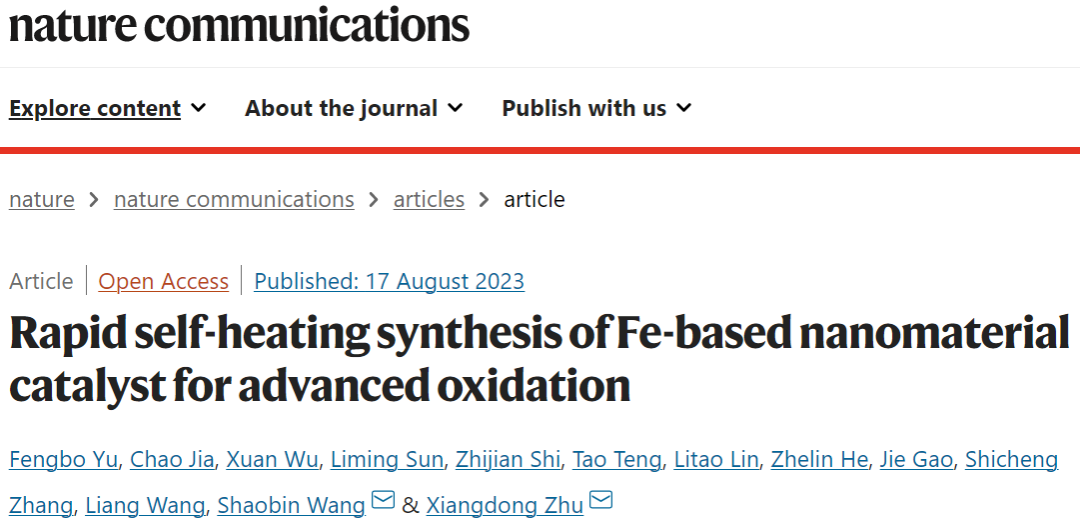 復(fù)旦大學(xué)朱向東Nature子刊：Fe基納米材料催化劑的快速自熱合成