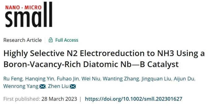 Small：富硼空位！雙原子！催化劑實(shí)現(xiàn)高選擇性的將N2還原成NH3