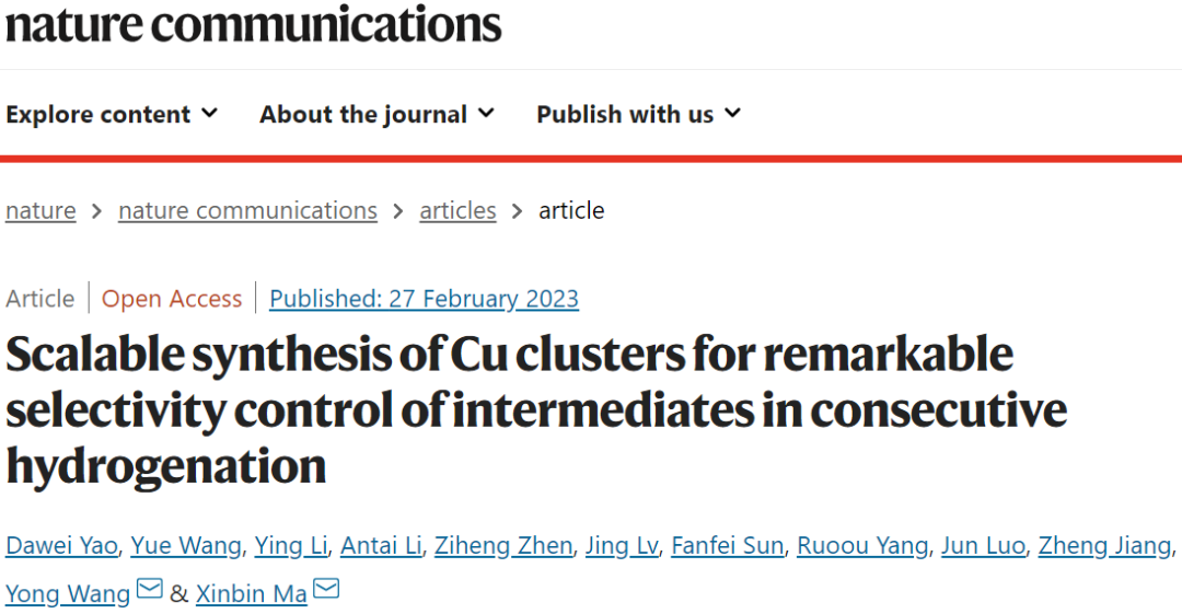 馬新賓/王勇Nature子刊：連續(xù)加氫過(guò)程中Cu簇的可擴(kuò)展合成