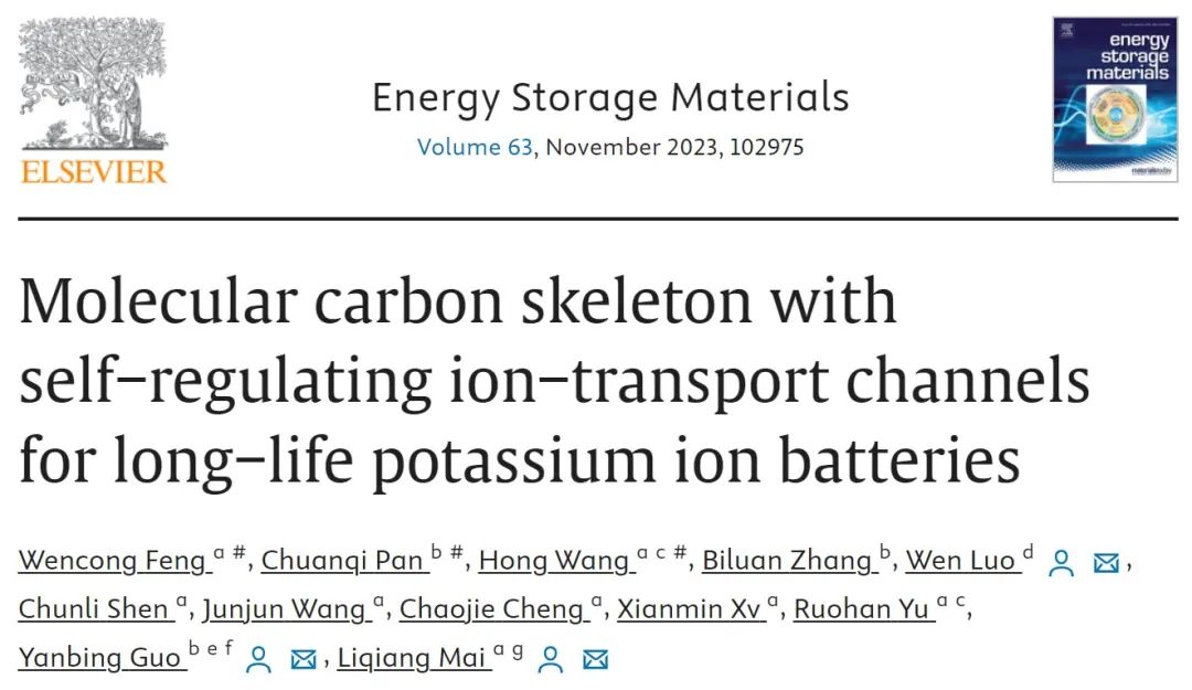 ?麥立強/郭彥炳EnSM：具有自調(diào)節(jié)離子傳輸通道的分子碳骨架用于長壽命鉀離子電池