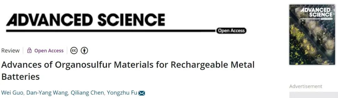 鄭大付永柱Adv. Sci.：可充金屬電池用有機(jī)硫材料的研究進(jìn)展