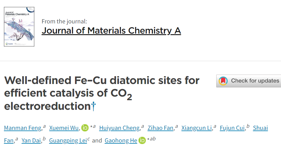賀高紅/吳雪梅JMCA：FE>99.2%！Fe/Cu-N-C雙原子催化劑助力CO2電還原