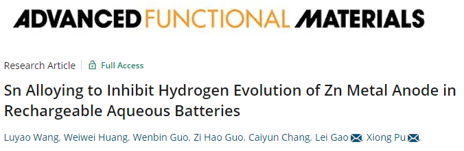 蒲雄/高磊AFM：錫合金抑制可充電水系電池中鋅金屬負(fù)極析氫和枝晶