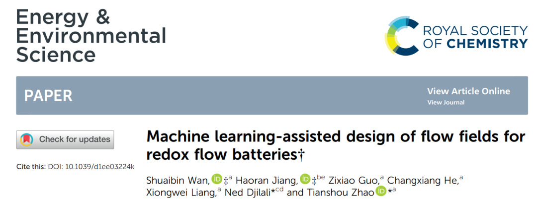 趙天壽/鄧勁良院士，最新EES: 機(jī)器學(xué)習(xí)+液流電池！