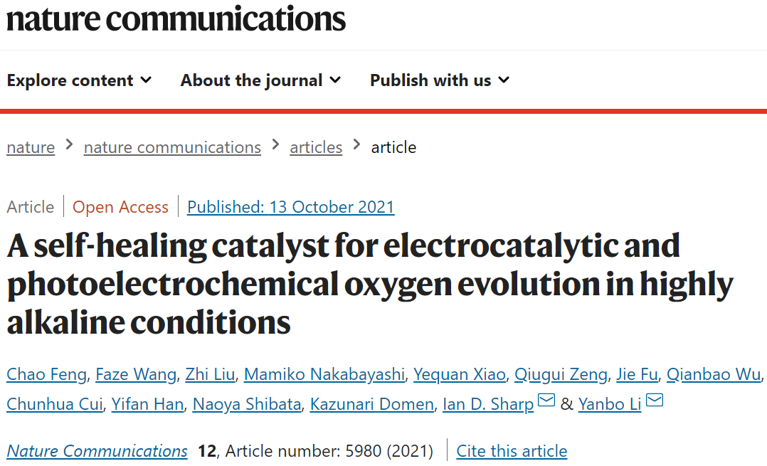 Nature子刊：強堿性條件下電催化和光電化學OER的自修復催化劑