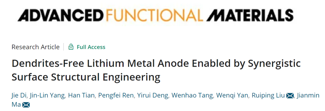 馬建民/劉瑞平AFM: 表面/結(jié)構(gòu)協(xié)同工程實現(xiàn)無枝晶鋰金屬負極