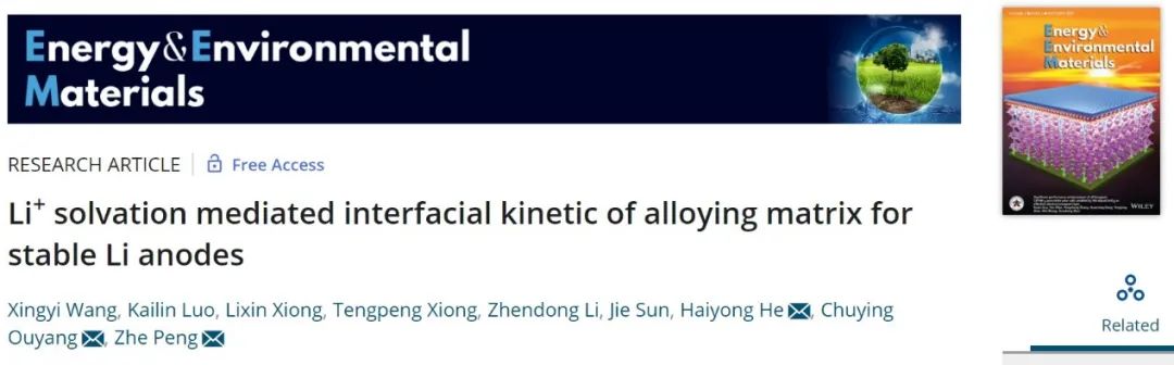 何海勇/彭哲/歐陽楚英EEM：Li+溶劑化結(jié)構(gòu)介導(dǎo)的界面動(dòng)力學(xué)穩(wěn)定鋰負(fù)極