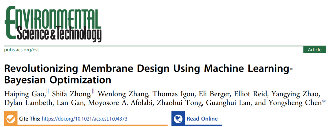 佐治亞理工陳勇生ES&T: 基于機(jī)器學(xué)習(xí)-貝葉斯優(yōu)化革新膜設(shè)計(jì)