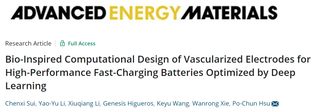 杜克大學(xué)徐伯均AEM：深度學(xué)習(xí)+仿生血管電極設(shè)計實現(xiàn)電池快充！