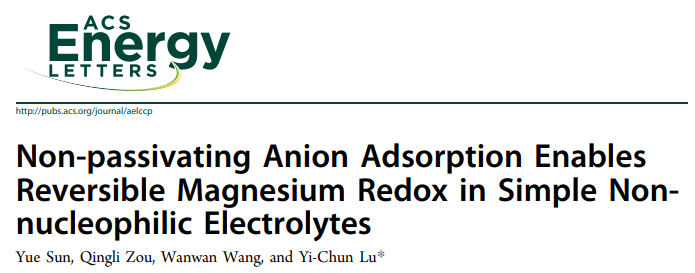 盧怡君教授ACS Energy Lett.：陰離子添加劑實(shí)現(xiàn)非親核電解液中可逆的鎂氧化還原