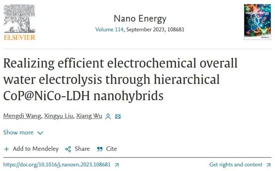 武祥團(tuán)隊(duì)Nano Energy：利用CoP@NiCo-LDH實(shí)現(xiàn)高效全水解