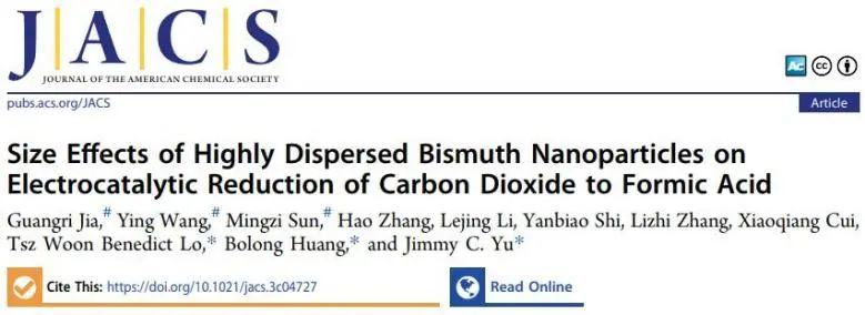 ?港中文/港理工JACS：尺寸效應(yīng)不可忽視！助力高分散Bi納米粒子電催化還原CO2制甲酸