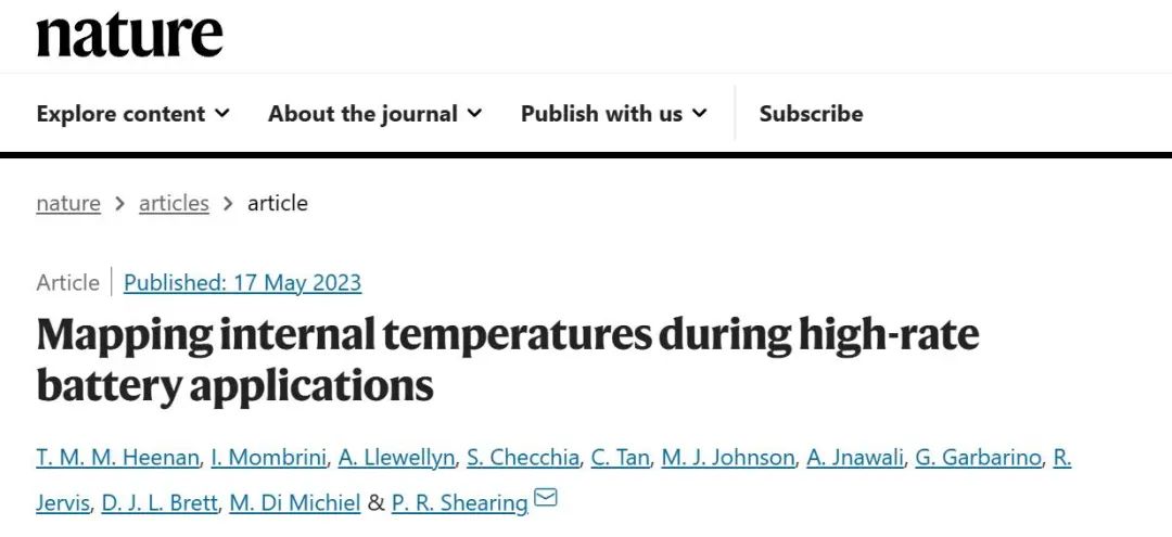 Nature：繪制高倍率電池應(yīng)用期間的內(nèi)部溫度圖