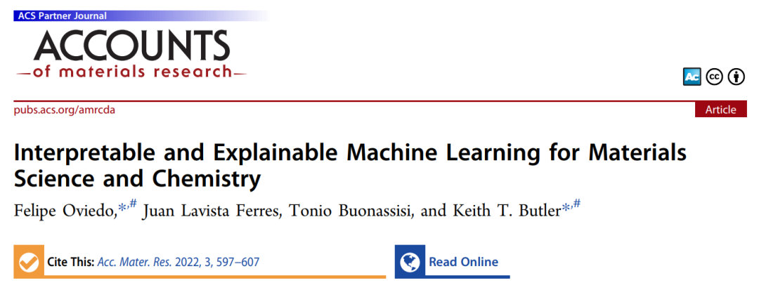 Acc. Mater. Res.綜述: 可解釋機(jī)器學(xué)習(xí)在材料科學(xué)和化學(xué)中的應(yīng)用