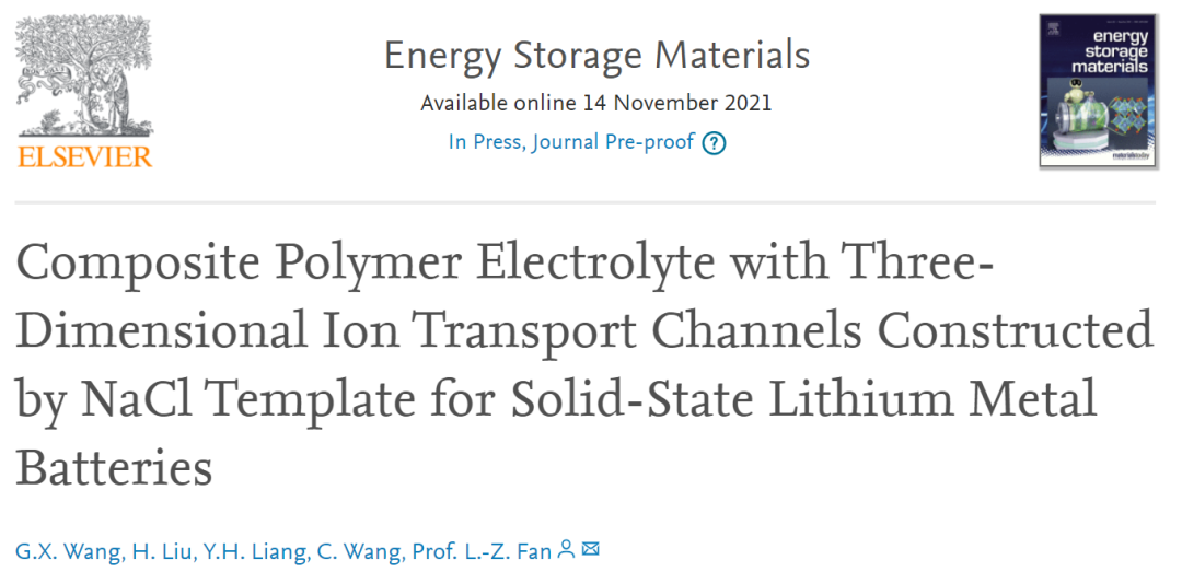北科大范麗珍EnSM: 以NaCl為模板構(gòu)建復(fù)合聚合物電解質(zhì)用于固態(tài)鋰電池