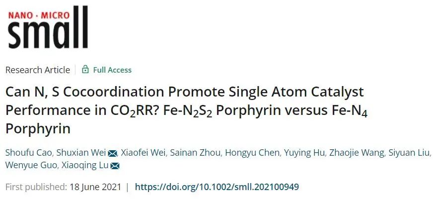 ?Small：N、S配位能否促進(jìn)CO2RR中的單原子催化劑性能？