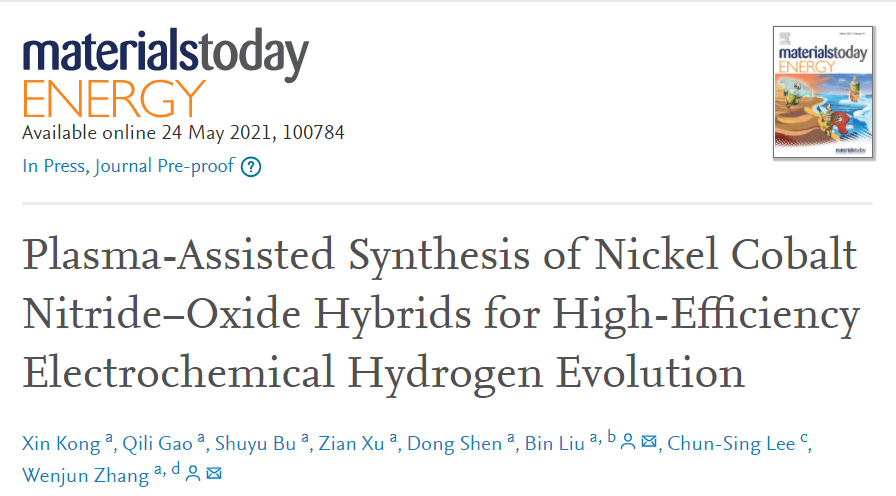 香港城市張文軍：Plasma鎳鈷氮化物-氧化物異質(zhì)結(jié)用于高效電化學(xué)析氫