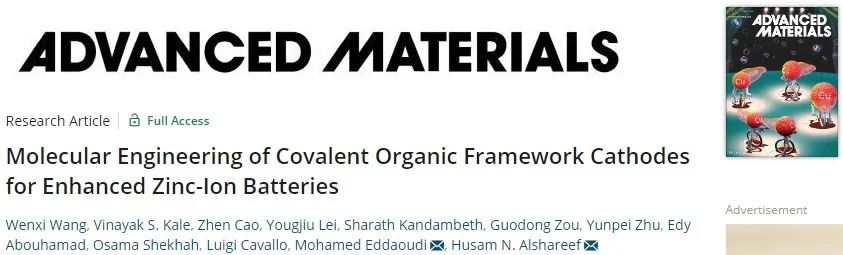 阿卜杜拉國王科技大學AM：共價有機骨架正極的分子工程實現(xiàn)增強的鋅離子電池