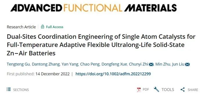 ?支春義/劉軍AFM：超長壽命的固態(tài)鋅-空氣電池單原子催化劑雙位點(diǎn)配位工程