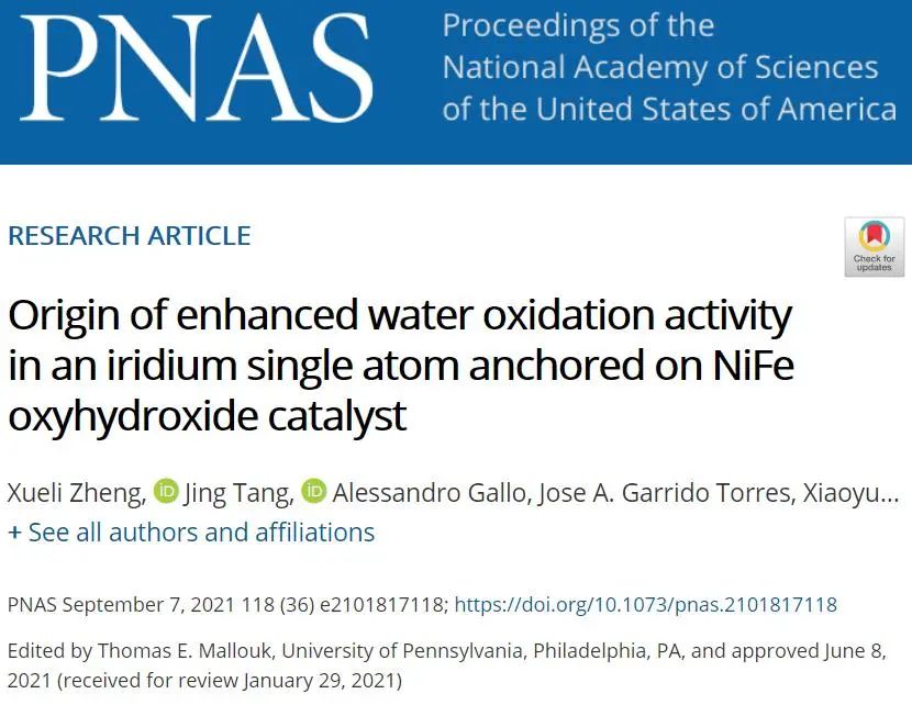 崔屹最新PNAS：穩(wěn)定超100小時！錨定在NiFeOOH上Ir單原子催化劑