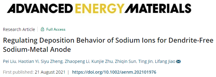 南開化學百年獻禮！焦麗芳AEM: 調節(jié)無枝晶鈉金屬負極的鈉離子沉積行為