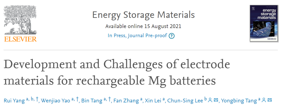 唐永炳/李振聲EnSM: 可充電鎂電池電極材料的發(fā)展與挑戰(zhàn)