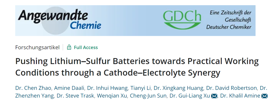 Khalil Amine/徐桂良Angew: 通過正極-電解液協(xié)同作用實(shí)現(xiàn)實(shí)用鋰硫電池