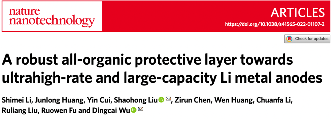 中山大學(xué)Nat. Nanotechnol.，剛?cè)岵?jì)另一種玩法！全有機(jī)鋰保護(hù)層！