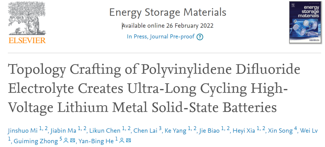 賀艷兵/鐘貴明EnSM: PVDF電解質(zhì)拓?fù)涔に噷?shí)現(xiàn)超長(zhǎng)循環(huán)高壓固態(tài)鋰電池