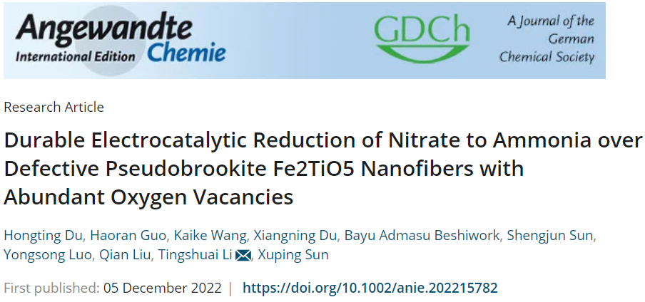 ?電子科大Angew.：Fe2TiO5 NFs電催化硝酸鹽還原為氨