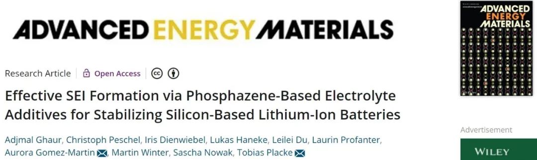 AEM：磷苯基電解液添加劑有效形成SEI，穩(wěn)定硅基鋰離子電池！