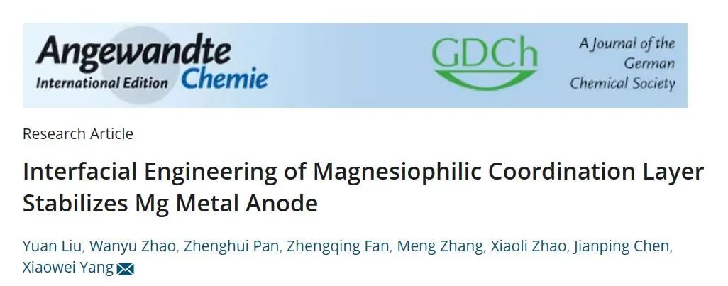 ?上交楊曉偉教授Angew.：親鎂配位層界面工程穩(wěn)定鎂金屬負極
