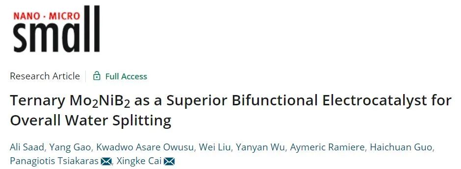 深大/色薩利大學(xué)Small: 有Ni又有Mo，高效催化HER和OER不發(fā)怵！雙功能Mo2NiB2用于全分解水