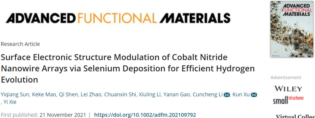 徐坤/李村成AFM：Se沉積調(diào)控Co4N納米線陣列的表面電子結(jié)構(gòu)助力高效HER