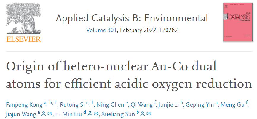 孫學良院士/北航/哈工大Appl. Catal. B.：用于高效酸性O(shè)RR的異核Au-Co雙原子的起源