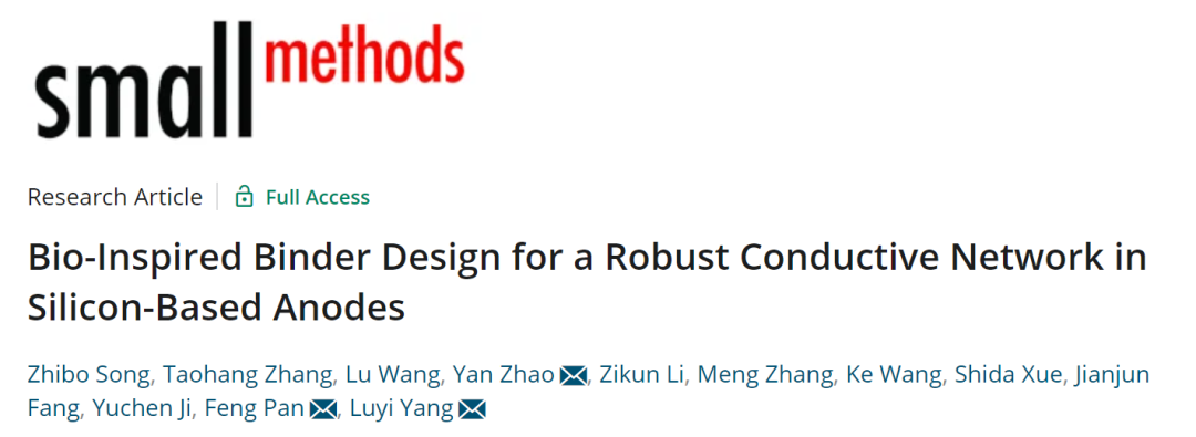 潘鋒/楊盧奕/趙巖Small Methods：仿生粘結劑構建硅基負極的穩(wěn)健導電網絡