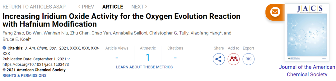 普林斯頓JACS：提高10和4倍！Hf改性提高IrOx的OER活性