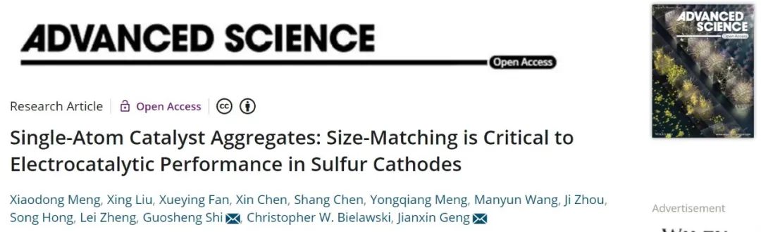 北化工耿建新/上大石國(guó)升Adv. Sci.：?jiǎn)卧哟呋瘎┚奂w：尺寸匹配對(duì)硫正極的電催化性能至關(guān)重要！