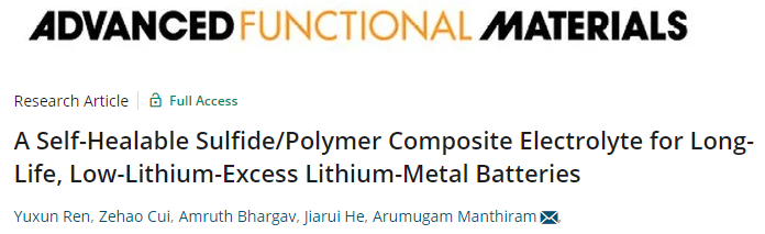 Arumugam Manthiram教授AFM: 用于長壽命、低鋰過量鋰金屬電池的自修復(fù)復(fù)合電解質(zhì)